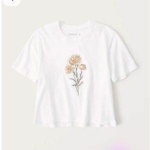Abercrombie White Embroidered Flower Tee